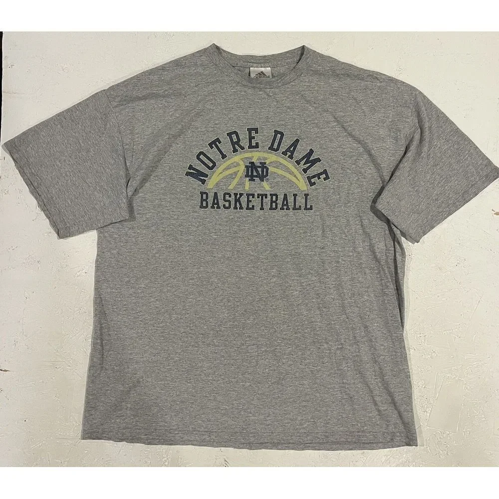 Vintage Adidas Notre Dame Basketball Shirt Mens XL Gray Logo‎ Short Sleeve